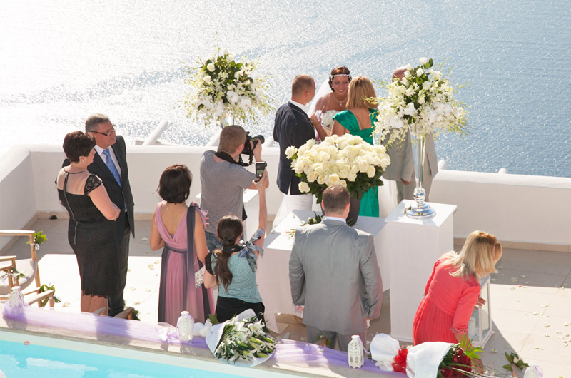 andromeda gold santorini wedding