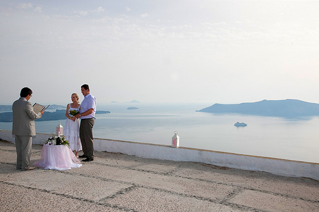 wedding and caldera view