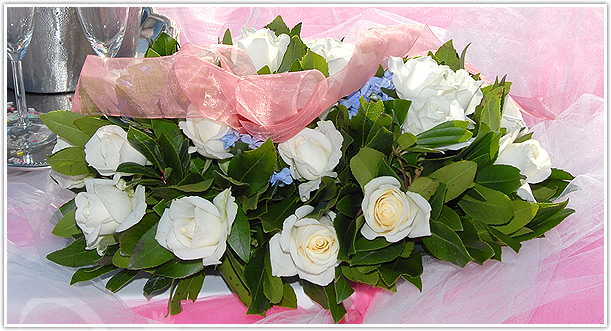 Floral arrangement decoration for ceremony table Flower decoration of site